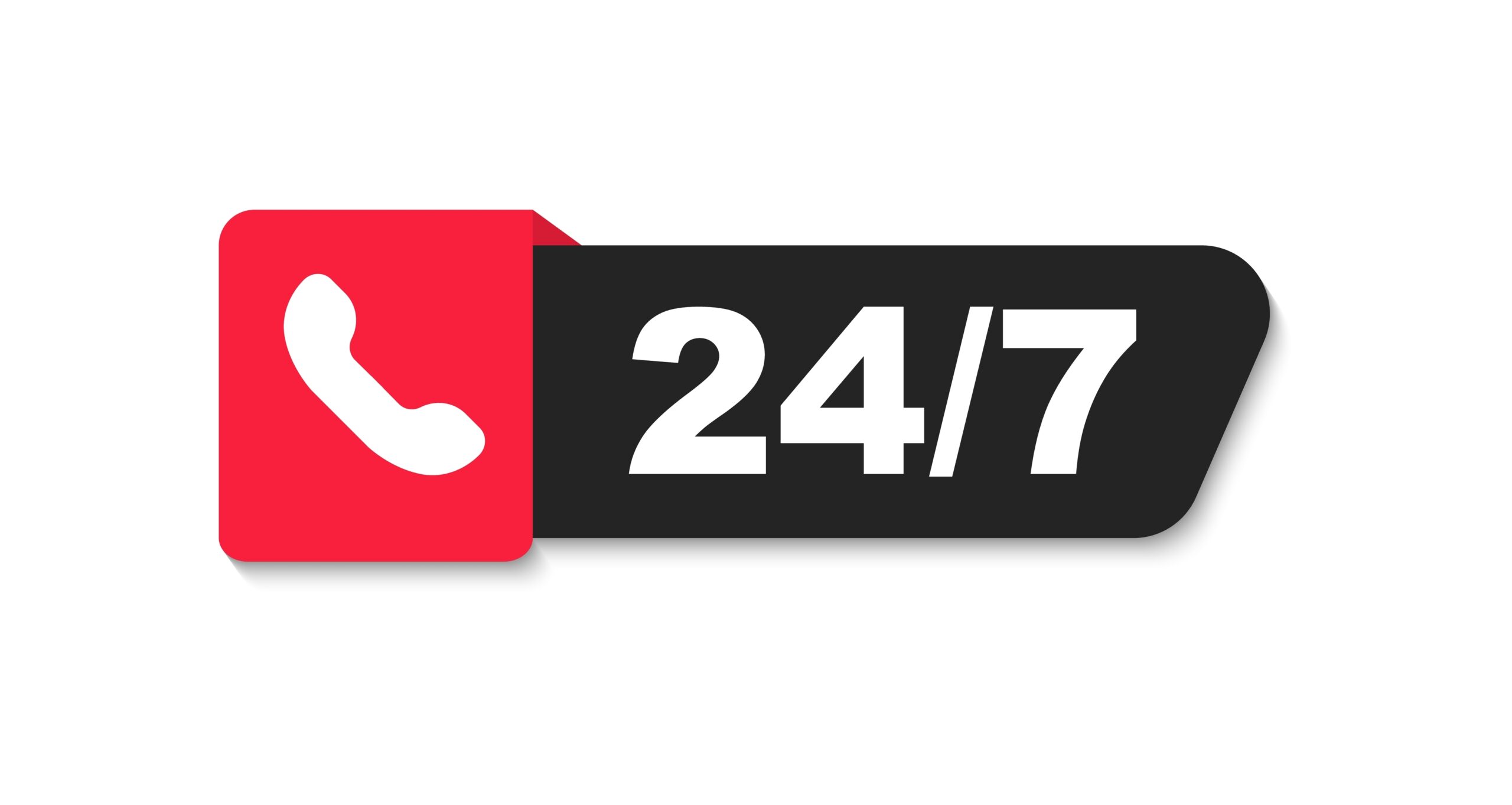 Red and black 24/7 icon with a white phone symbol on the left side.